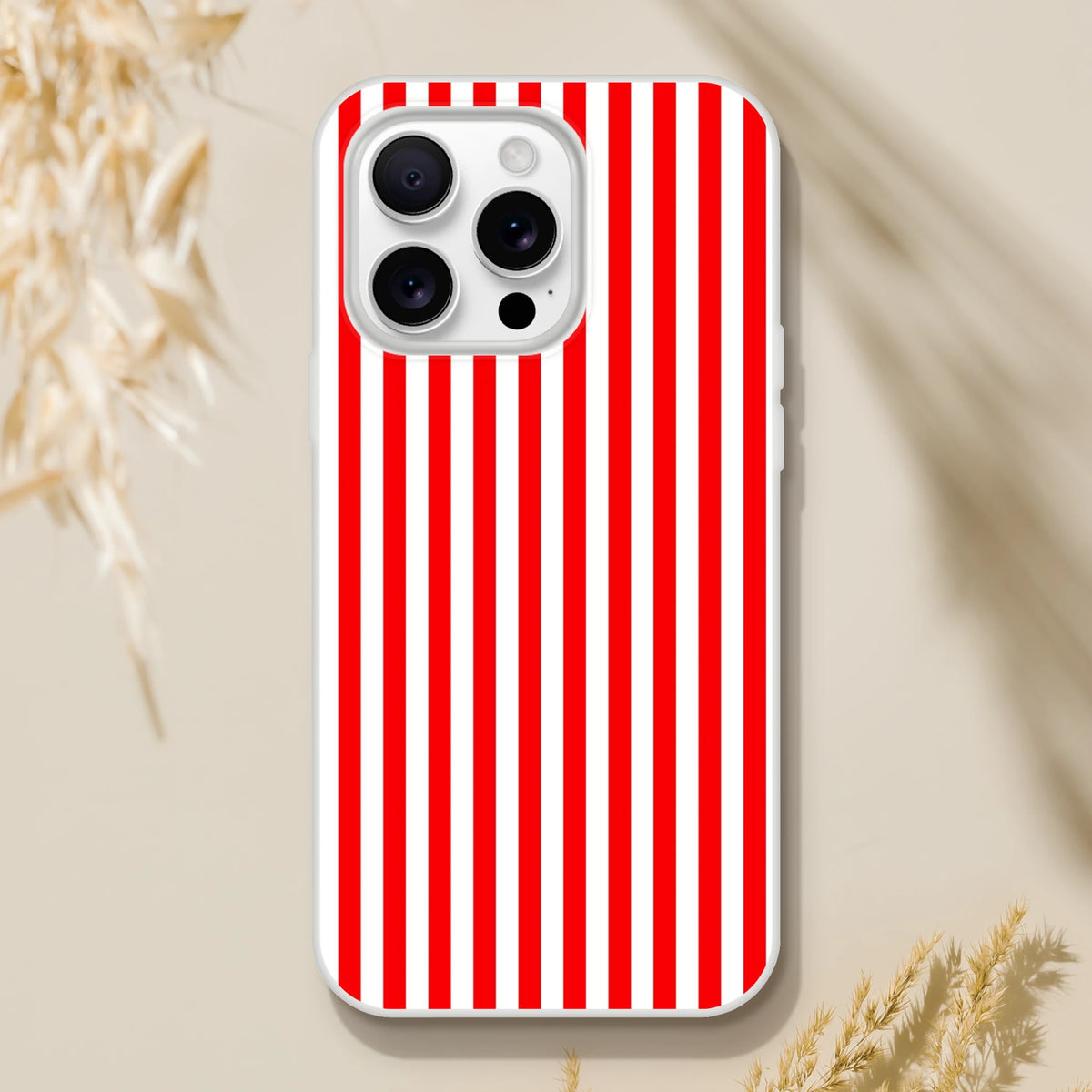 Red striped minimalist retro iPhone case for iPhone 13-16 with matte finish.