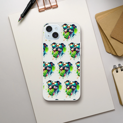 Chill Dog slim protective iPhone case for iPhone 13-16 with repeating sunglasses-wearing dogs and popsicles design