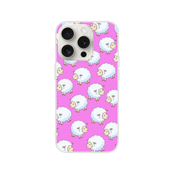 Pink kawaii sheep pattern iPhone case (13-16), slim matte cover with cheerful farm animal design