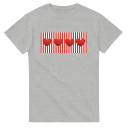 Red Stripe Heart Graphic T-shirt for Women: grey tee with red striped heart panel on the back.