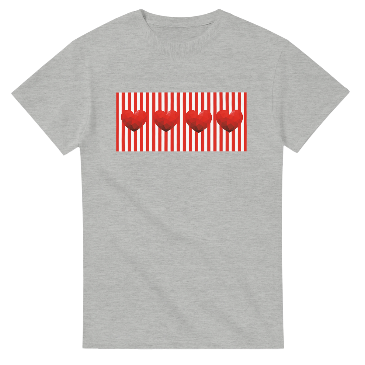 Red Stripe Heart Graphic T-shirt for Women: grey tee with red striped heart panel on the back.
