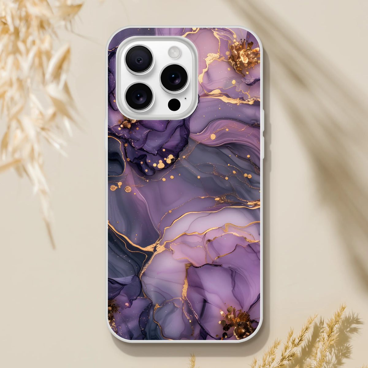 Purple and gold Marple iPhone Case (13-16) with luxury abstract agate marble pattern