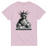 Statue of Liberty DJ graphic on pink men's T-shirt with headphones on a deck mixer, soft cotton blend