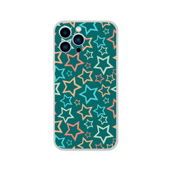 Retro multicolour star-pattern iPhone case for iPhone 13–16 with teal background and protective bumper