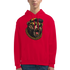 Red men's hoodie with soft cotton blend and a bold grizzly bear graphic wearing sunglasses and a gold chain.