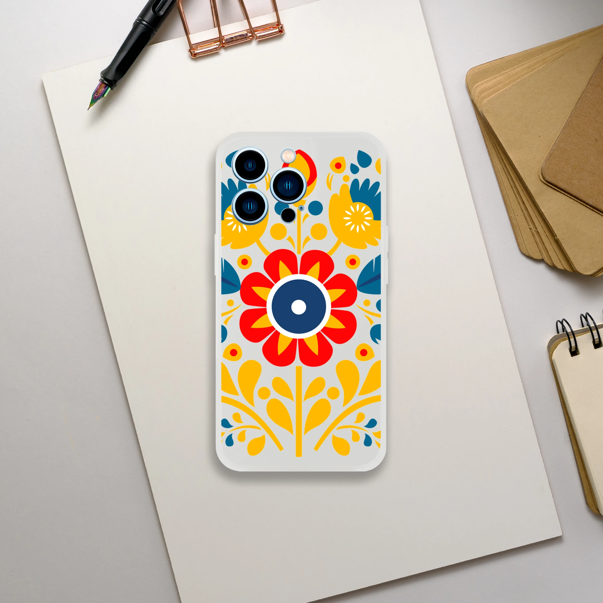 Clear frosted floral iPhone case, slim protective cover for iPhone 13-16.
