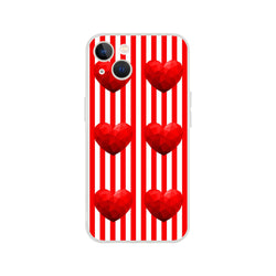Red Stripe Heart iPhone case for 13–16 with bold red hearts on white stripes, cute romantic aesthetic