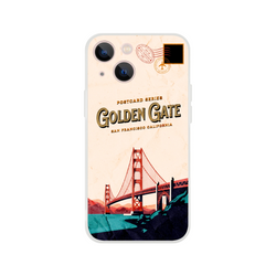 Vintage postcard-style iPhone case (13-16) featuring the Golden Gate Bridge, San Francisco, California.