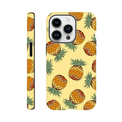 Tropical yellow pineapple pattern tough iPhone case with wraparound print for impact protection