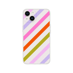 Pastel rainbow diagonal stripe iPhone case for 13-16, slim flexible with a matte finish and vibrant printed stripes.