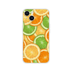 Tropical citrus fruit iPhone case for iPhone 13-16, featuring orange, lemon, and lime slices.