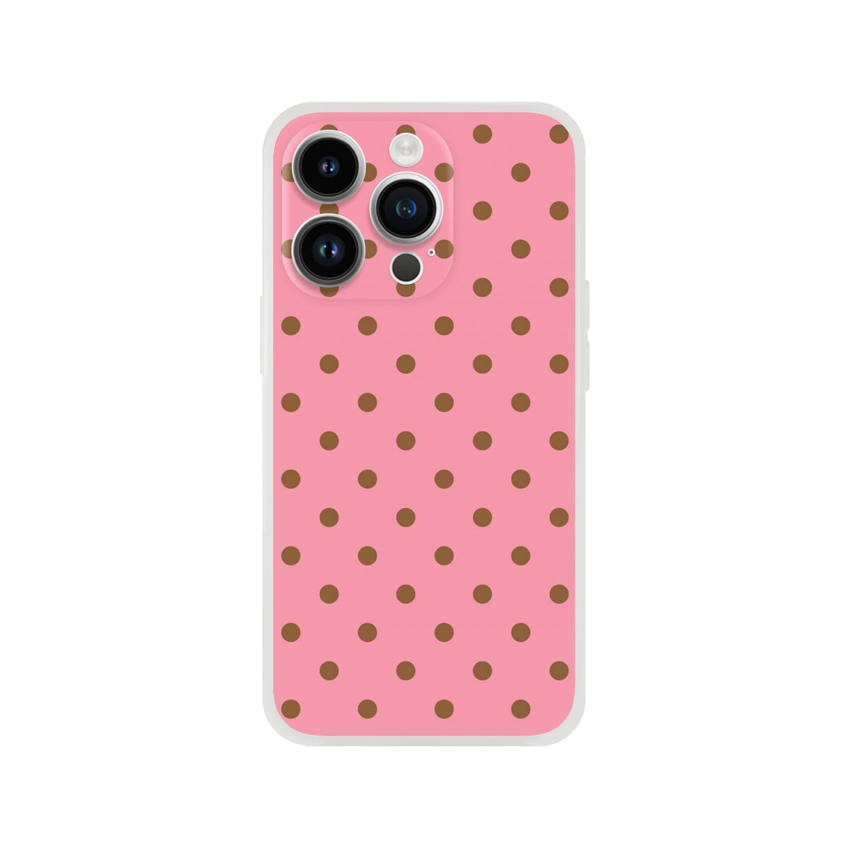 Pink and brown polka dot retro iPhone case featuring a low-bulk protective design for daily use.