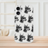 Transparent iPhone 13-16 case featuring a repeating gangster Doberman wearing sunglasses and a chain collar.