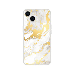 Gold and cream marble iPhone case with abstract gold veins on white, slim matte protection (iPhone 13-16)