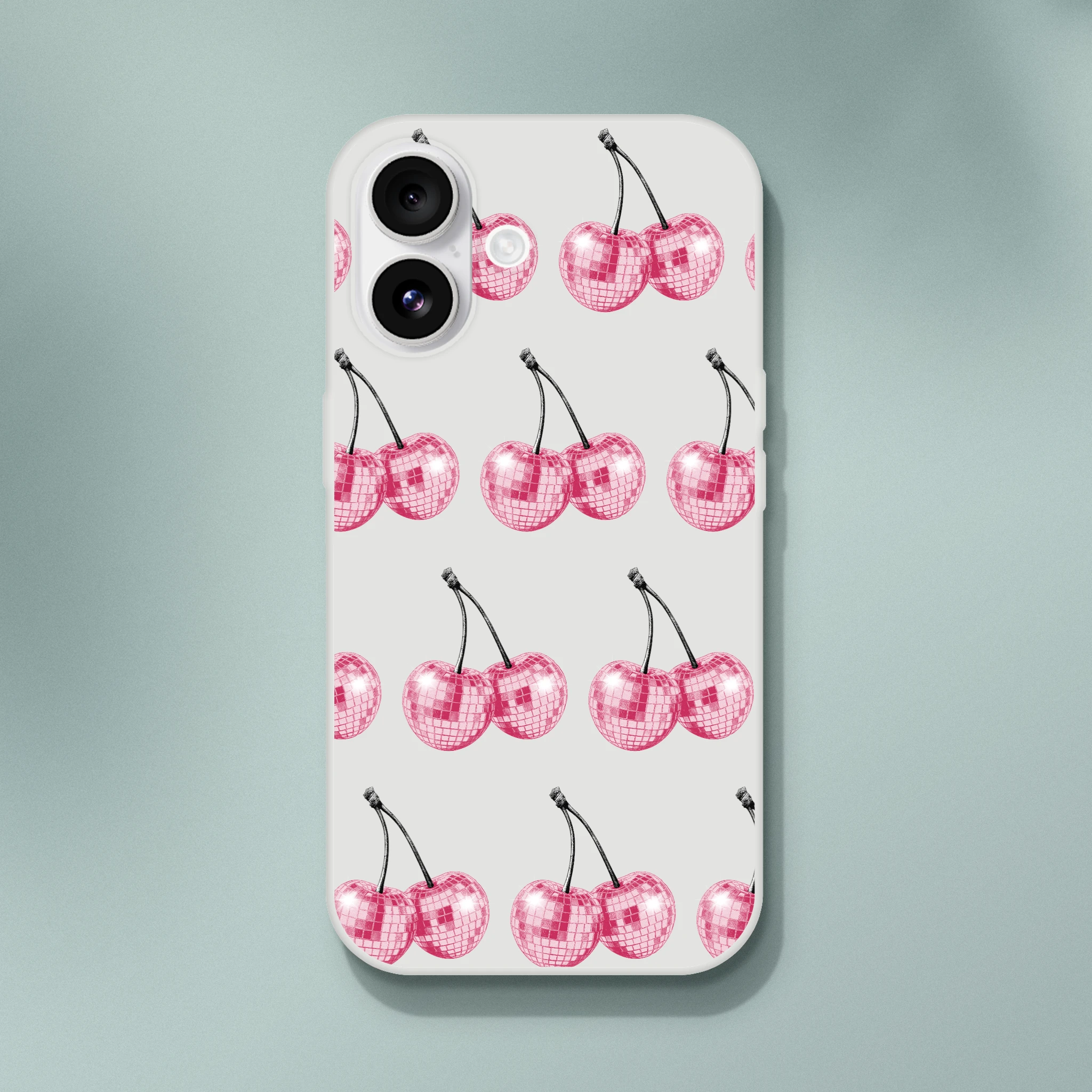 Glitter ball cherries pattern on a transparent slim iPhone case protective cover for iPhone 13-16