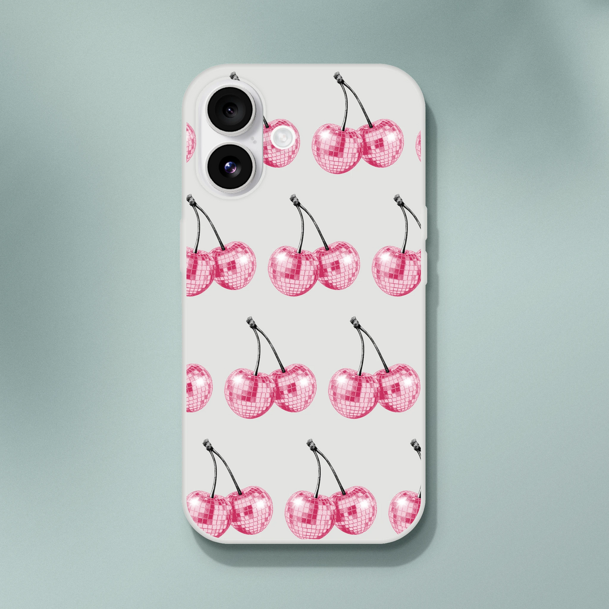 Glitter ball cherries pattern on a transparent slim iPhone case protective cover for iPhone 13-16