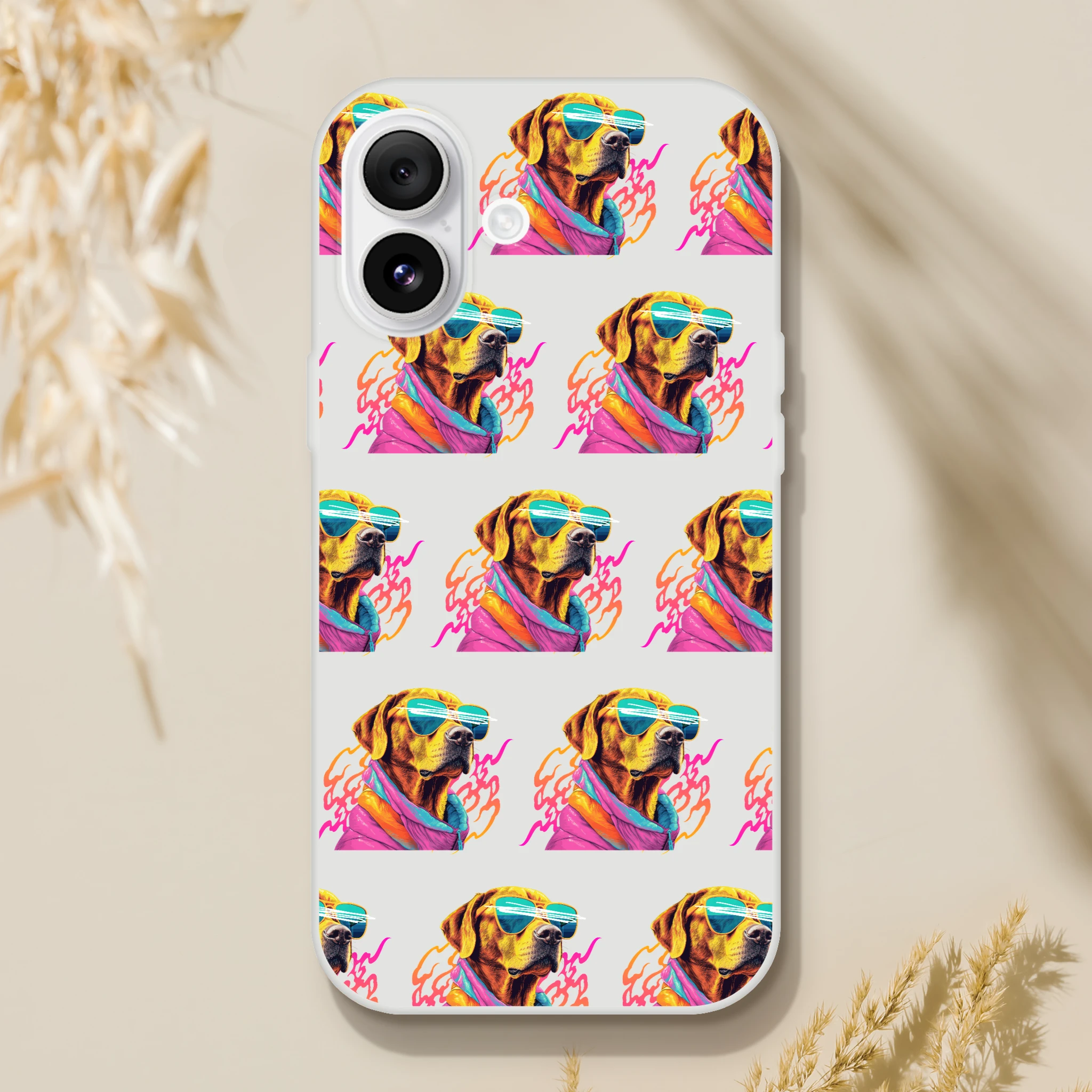 Transparent flexible slim protective phone case with a cool dog wearing sunglasses repeating pattern for iPhone 13–16