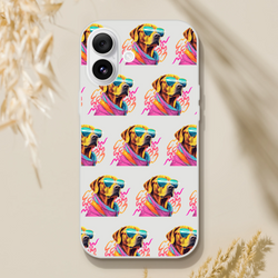 Transparent flexible slim protective phone case with a cool dog wearing sunglasses repeating pattern for iPhone 13–16