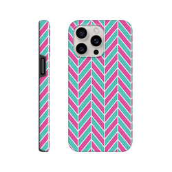 Pink and turquoise herringbone geometric iPhone case with tough dual-layer TPU保护 design for models 13-16.