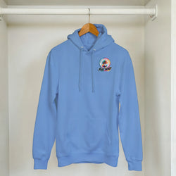 Light blue Full Send Car hoodie for men featuring a Palm Trees graphic, hood, and front pouch pocket for petrolhead streetwear style.