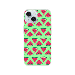 Cute summer watermelon slice pattern iPhone case with light green background. Slim matte finish phone cover for iPhone 13-16.