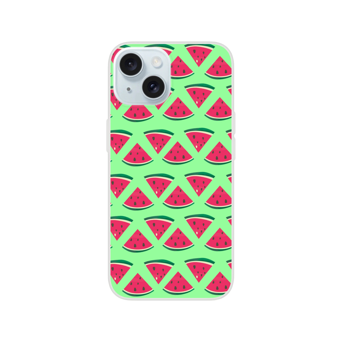Cute summer watermelon slice pattern iPhone case with light green background. Slim matte finish phone cover for iPhone 13-16.