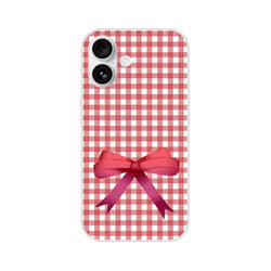 Red gingham bow iPhone case (13-16) featuring a large bow for a cute coquette aesthetic.