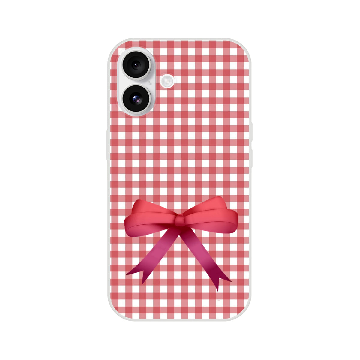 Red gingham bow iPhone case (13-16) featuring a large bow for a cute coquette aesthetic.