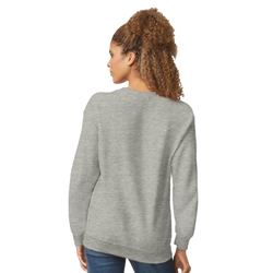 Back view of a woman wearing the Cute Wild And Free Sweatshirt, heather gray, casual streetwear.