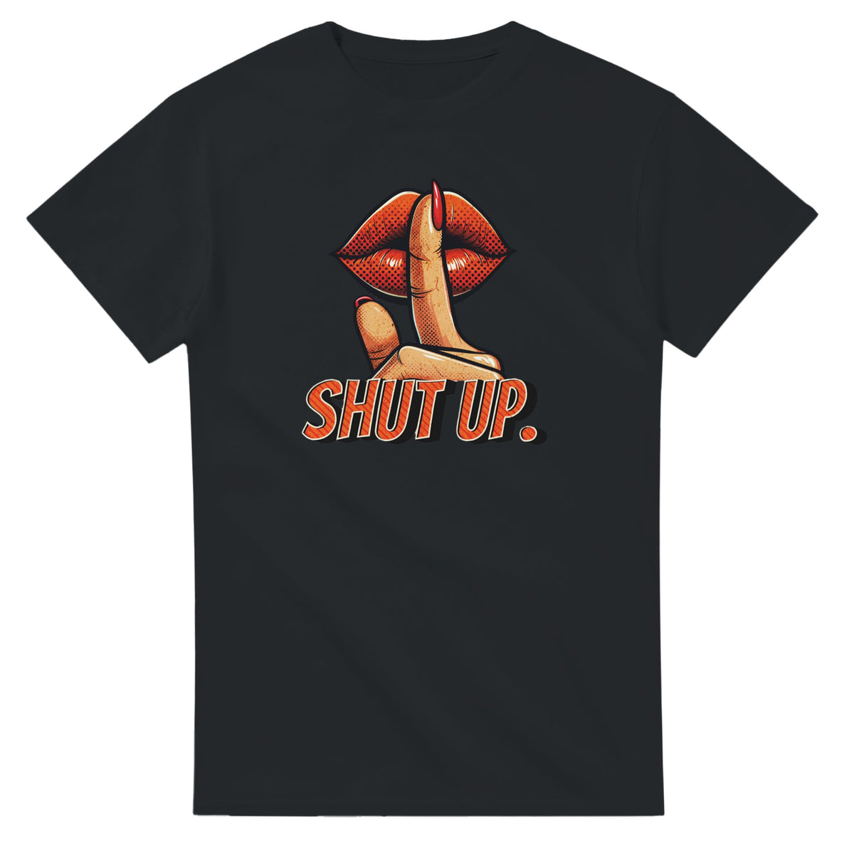 Black Lips graphic T-shirt with a finger to lips and SHUT UP text.