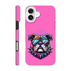 Pink Tough iPhone Case with retro bulldog print and rainbow sunglasses design