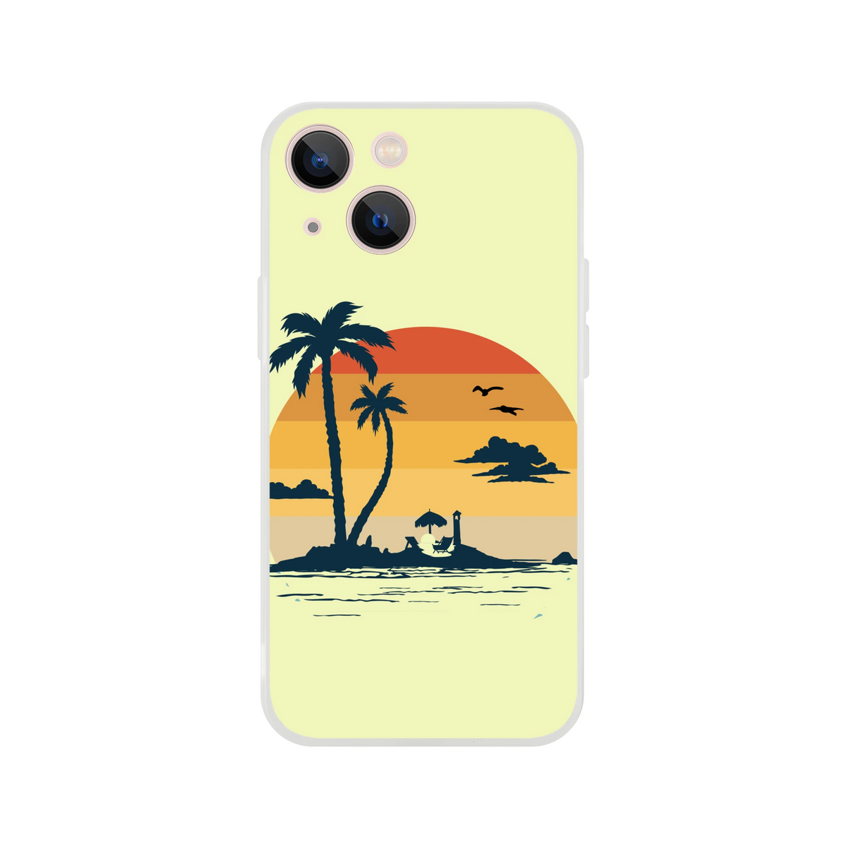 Retro Beach iPhone Case for 13-16 featuring a palm tree sunset beach scene