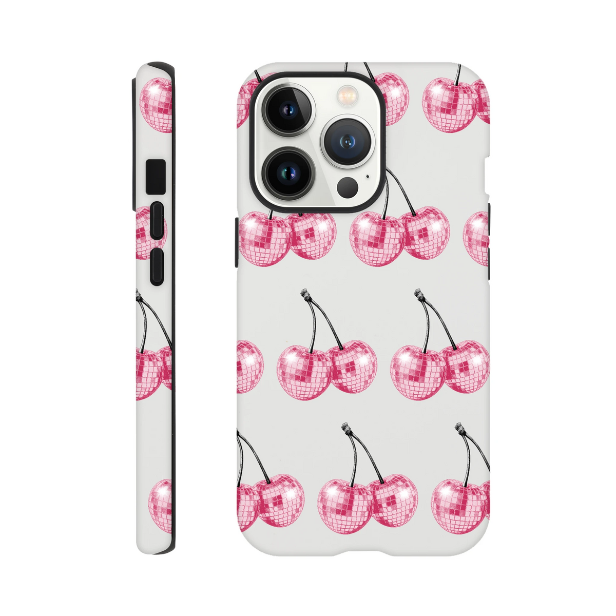 Glitter ball cherries wraparound dual-layer tough protective case for iPhone 16 15 14 13