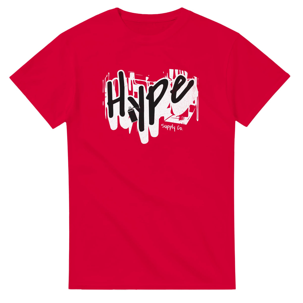 Red men's graphic T-shirt with the Hype logo over a white dripping graffiti background.
