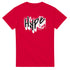 Red men's graphic T-shirt with the Hype logo over a white dripping graffiti background.