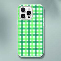 Green gingham iPhone case with a cute checkered pattern.