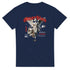 Navy Gothic Angel graphic tee featuring a detailed winged guardian angel and bold red Gothic text.