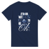 Navy cotton-blend T-shirt with 'It's OK Not To Be OK' graphic and blue floral design.