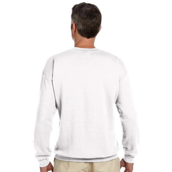 Back view of a man wearing a white Urban Palm Trees Sweatshirt, a Y2K streetwear pullover.