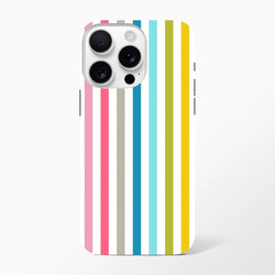 Retro rainbow multicolour stripe tough iPhone case featuring vertical pink, blue, green, and yellow lines for a vibrant streetwear look.