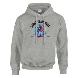 Urban Palm Trees hoodie for men with colorful palm tree graphic on gray pullover