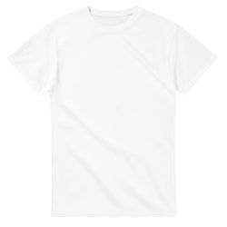 White women's short-sleeve crew-neck T-shirt on white background.