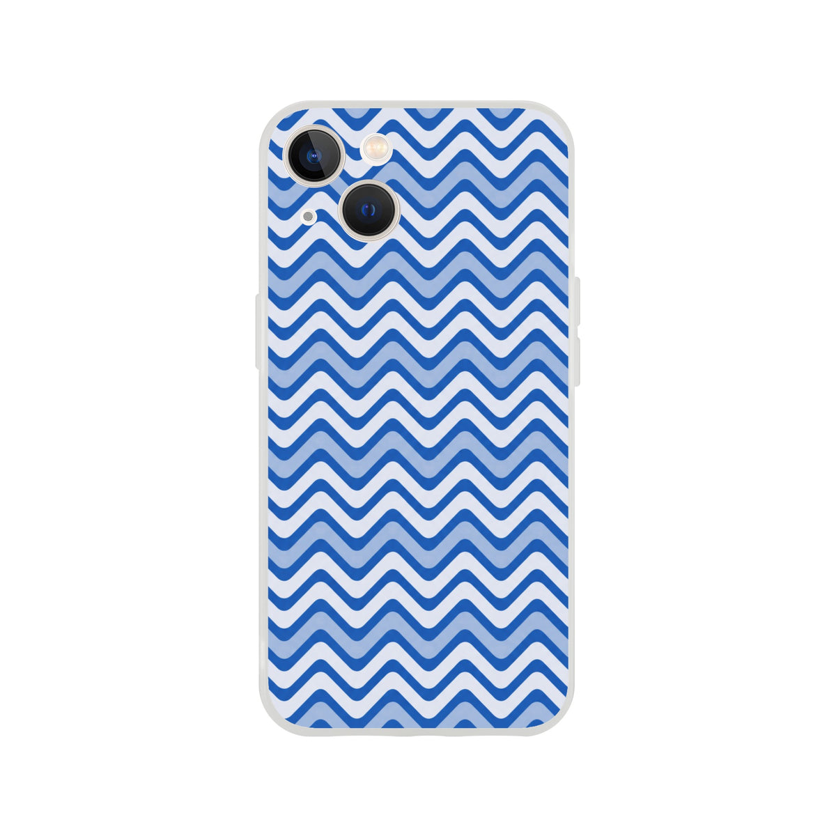 Blue wavy stripe retro geometric iPhone case with frosty transparent surf design, matte TPU finish, and shock-absorbing protection for models 13-16.