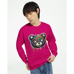 Pink Teddy Bear Men's Graphic Sweatshirt with colorful graffiti bear design and dripping paint.
