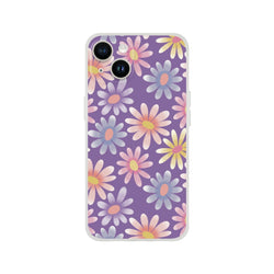Retro Pastel daisy iPhone Case for 13-16 with cute floral aesthetic and pastel flowers on purple, matte finish.