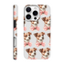 Cute dog-pattern phone case with pink bow, dual-layer wraparound print for iPhone 13–16.