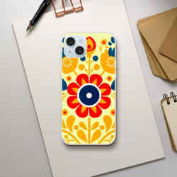 Vintage Floral iPhone Case (13-16) with retro yellow floral pattern.