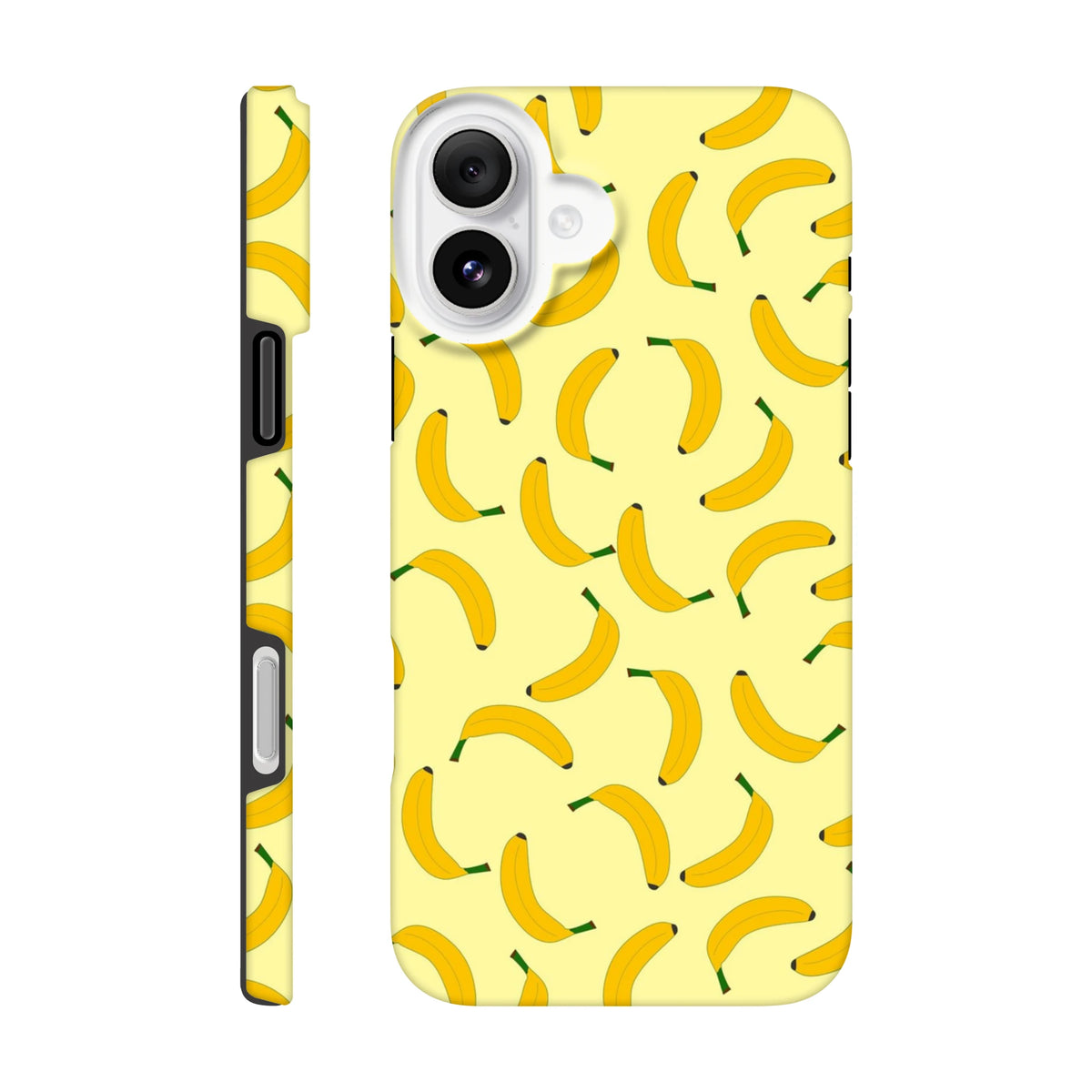 Yellow banana pattern iPhone case offering tough protection with a cute fruit design and wraparound coverage for daily carry.
