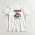 White cotton-blend men's graphic T-shirt with Japanese JDM car artwork, Samurai Treasure text, crew-neck.