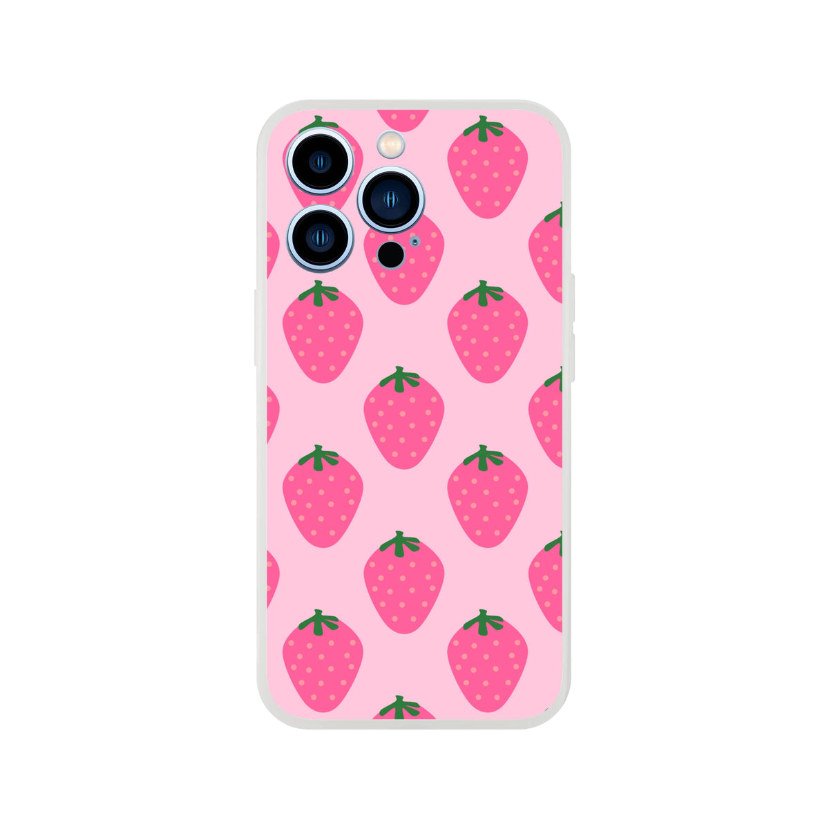 Cute pink strawberry-pattern iPhone case for 13-16, kawaii fruit aesthetic